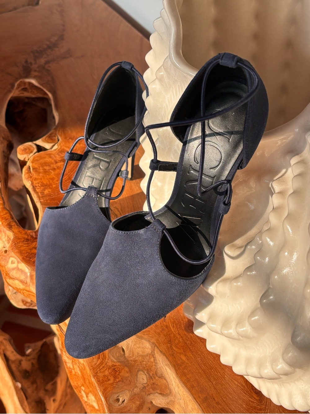 J.Crew Navy Faux Suede Lace-Up Pointed Toe Heels Size 7.5 NWOT